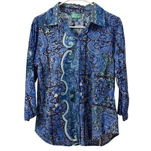 Antica Sartoria by Giacomo Cinque Blue Paisley Print Button Up Shirt Size M